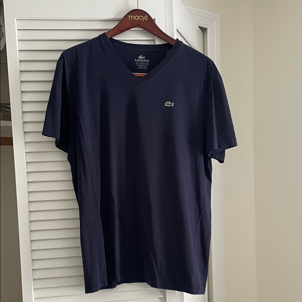 Lacoste Men's Navy V-Neck Short Sleeve Tee